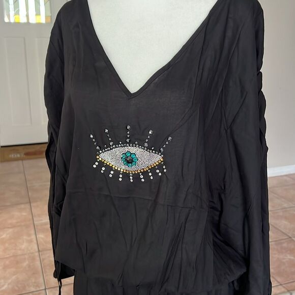 Kurt Geiger London Black evil Eye-Embellished Swim Cover-Up - Picture 7 of 12